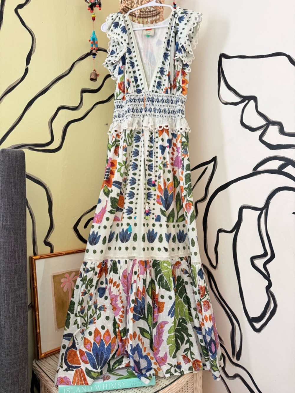 FARM Rio White Maxi Dress with Multicolor Floral Embroidery